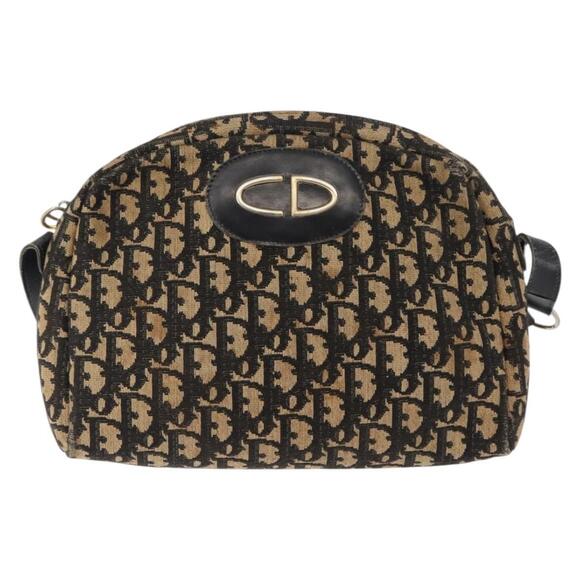 Christian Dior Trotter Canvas Shoulder Bag Navy Gold Auth 147391